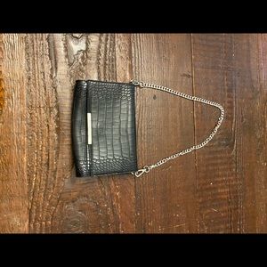 Black crocodile print shoulder purse